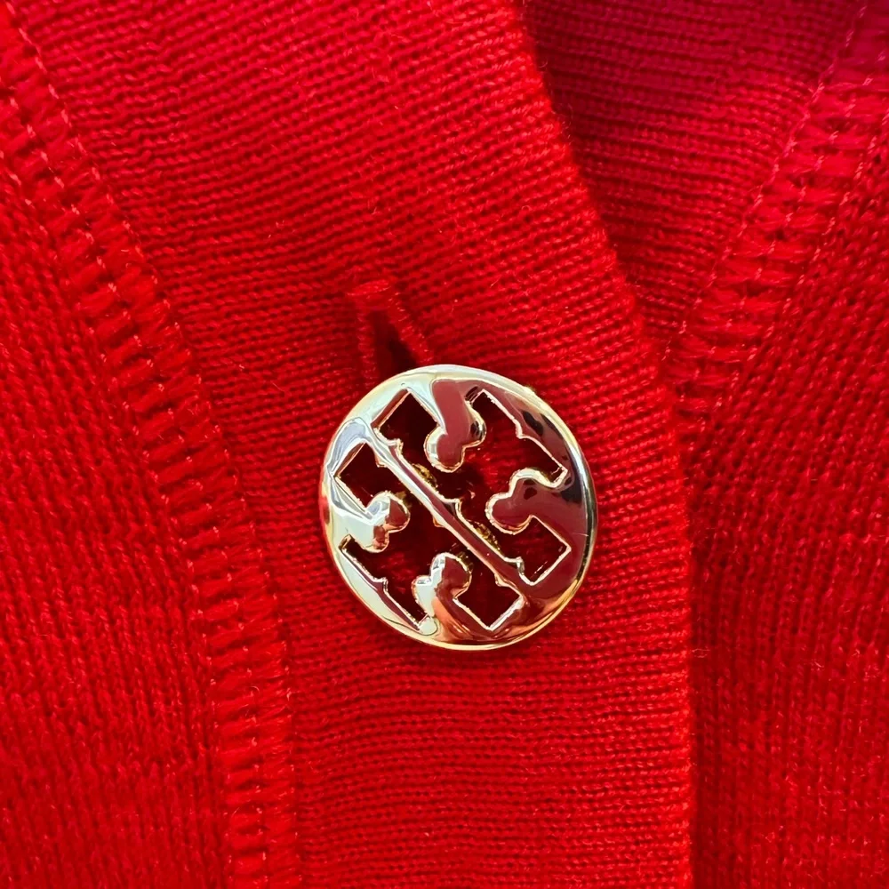⭐️NWT⭐️Tory Burch Simone Cardigan-Red with Gold Tory Burch Logo Buttons - Picture 3 of 5
